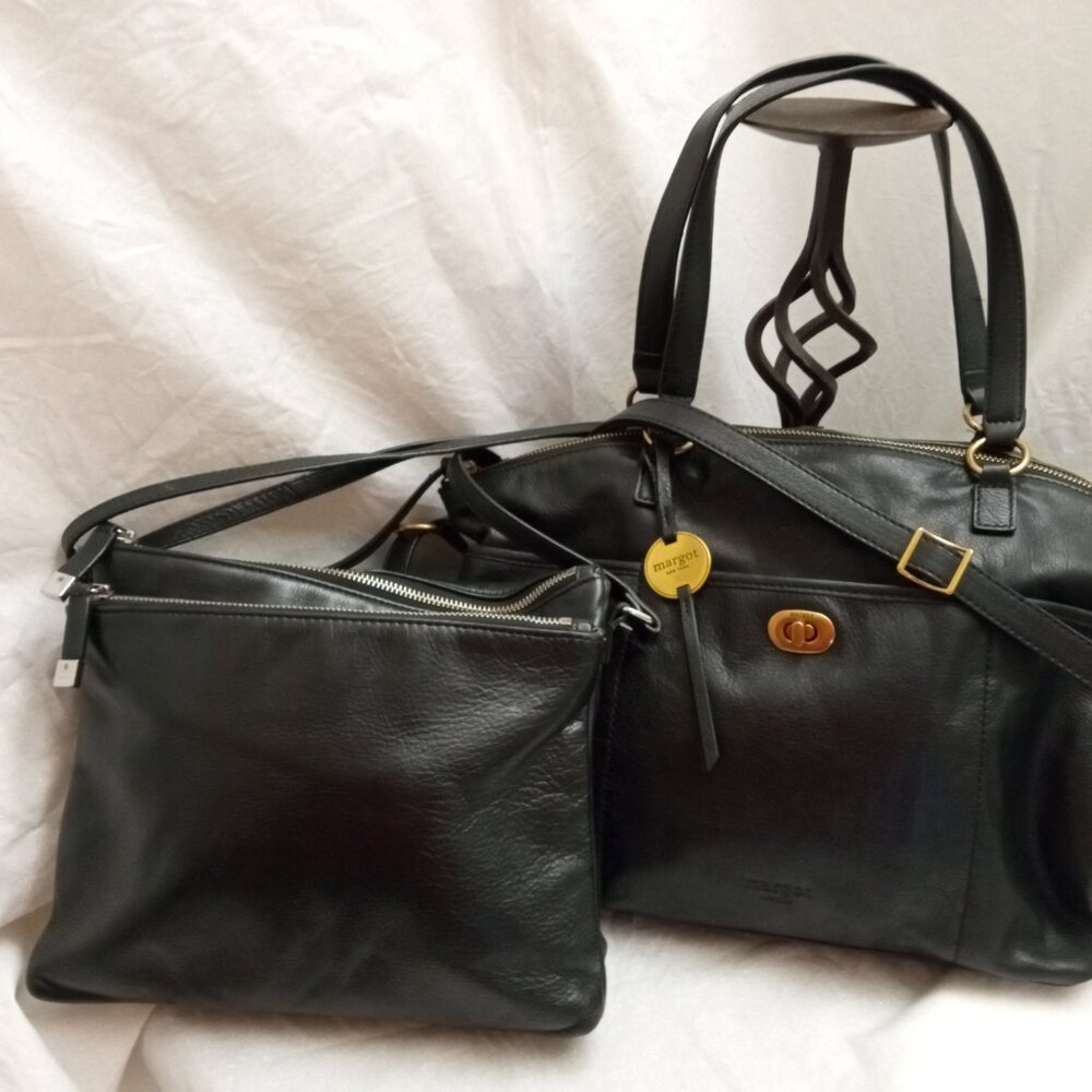 * MARGOT NEW YORK, 2 BAGS CROSSBODY, SHOULDER BAG WITH CROSSBODY BLACK LEATHER